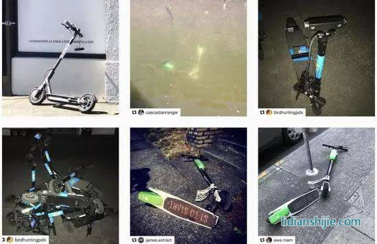 被扔得到處都是的共享滑板車。圖/波波夫同學